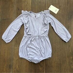 Kyte Long Sleeve Bubble Romper with Ruffles in Light Purple 3T